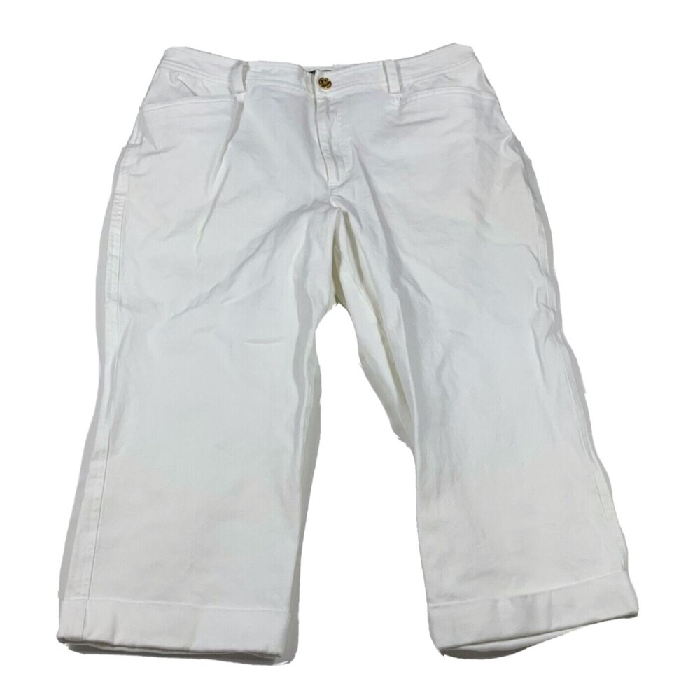 Lauren Ralph Lauren Pants Womens 12 White Gold Zipper Jeans Stretch Cuff Cropped